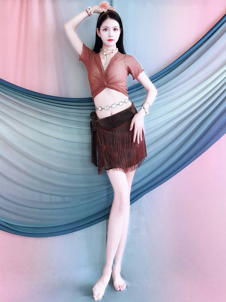 Belly dance exercise service new brown flow Soviet waist scarf dance suit set Oriental dance watch performance service group service children