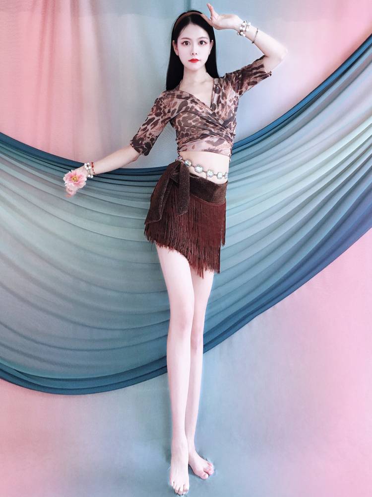 Belly dance exercise service new brown flow Soviet waist scarf dance suit set Oriental dance watch performance service group service children