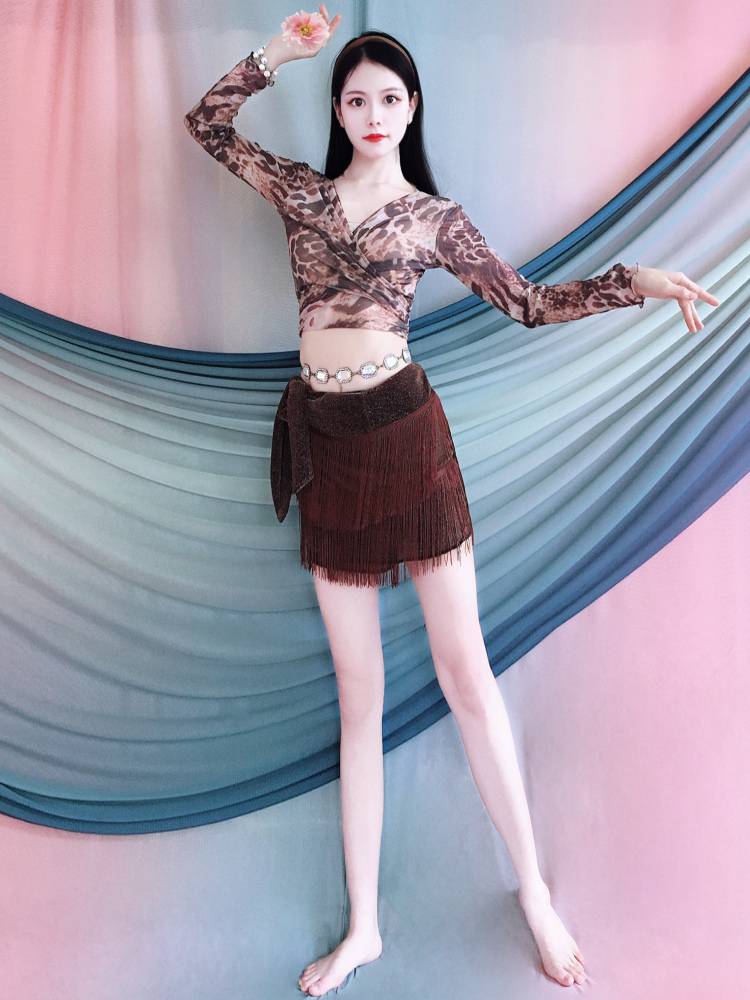 Belly dance exercise service new brown flow Soviet waist scarf dance suit set Oriental dance watch performance service group service children