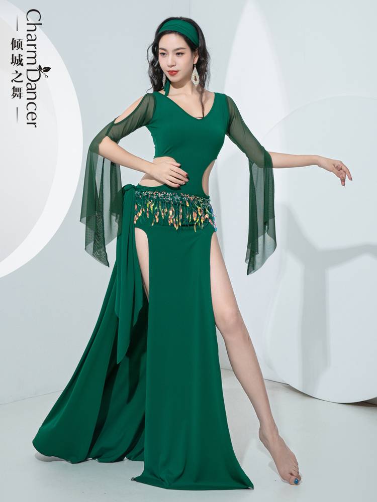 The dance of the city dance belly dance practice suit set new hollow sequins hip -hip towel Baladi saidi robe