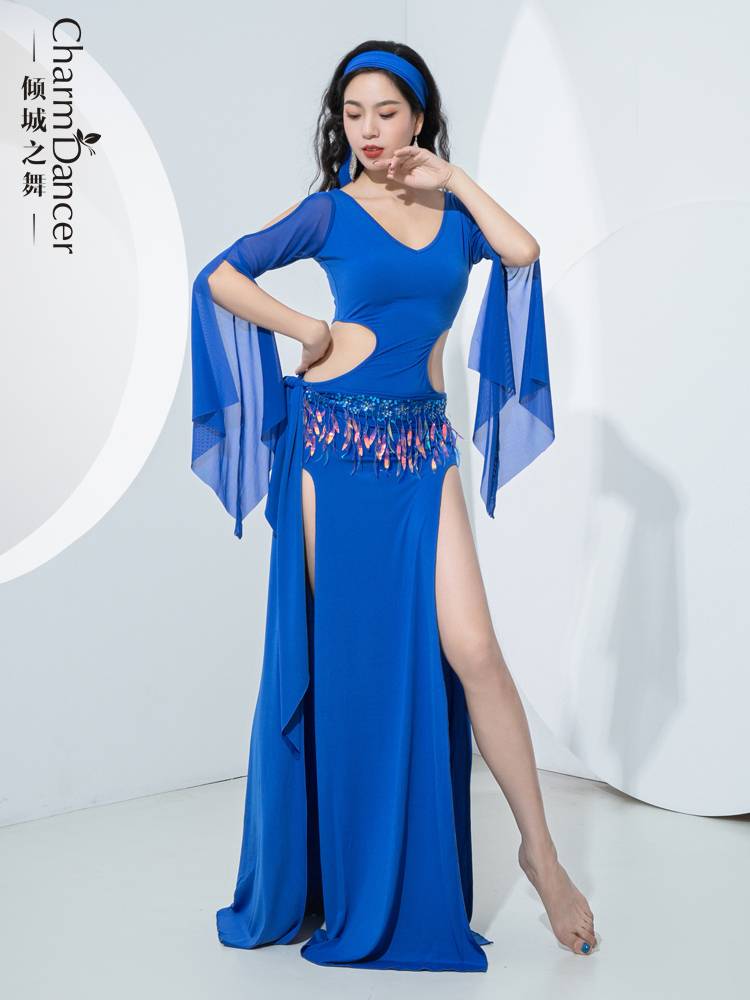 The dance of the city dance belly dance practice suit set new hollow sequins hip -hip towel Baladi saidi robe