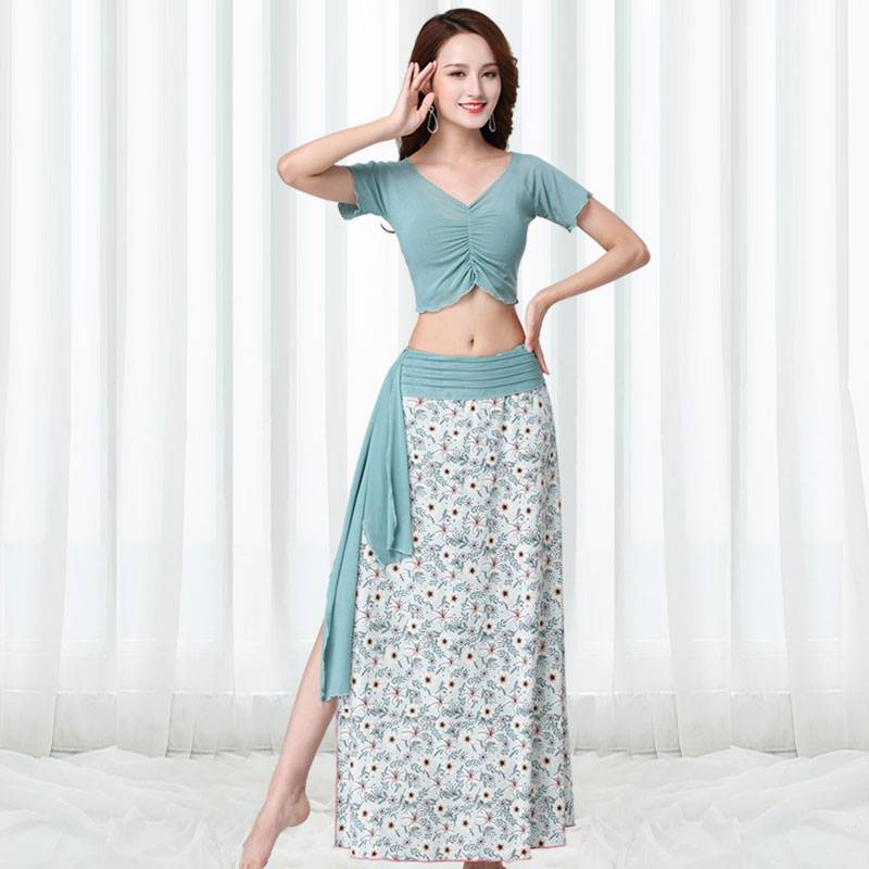 Spot belly dance clothing female practicing suit short top new summer Modal mesh via sexy oriental dance cover