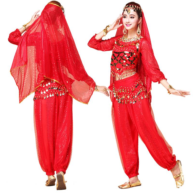 Indian dance performance service belly dance Xinjiang dance national dance watch show adult long long -sleeved bright pants suit
