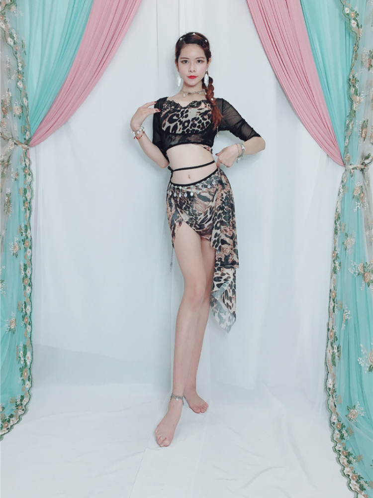 Belly Dance Oriental Dance Practice Services 2024 Spring New Sliging Leopard Stop Top Hip Scarf Performance Service