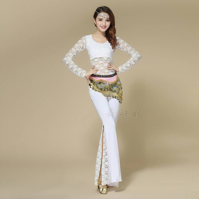 New belly dance set large size belly dance practice practice clothing autumn and winter long -sleeved short -sleeved short -sleeved lace pants