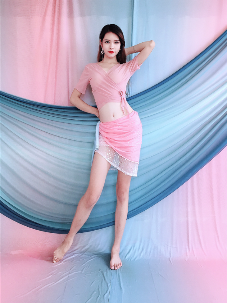 Baiya Qianhui Belly Dance 2024 Female Adult Beads Sequenant Short Dance Server Belly Dance Beginning Practice Service