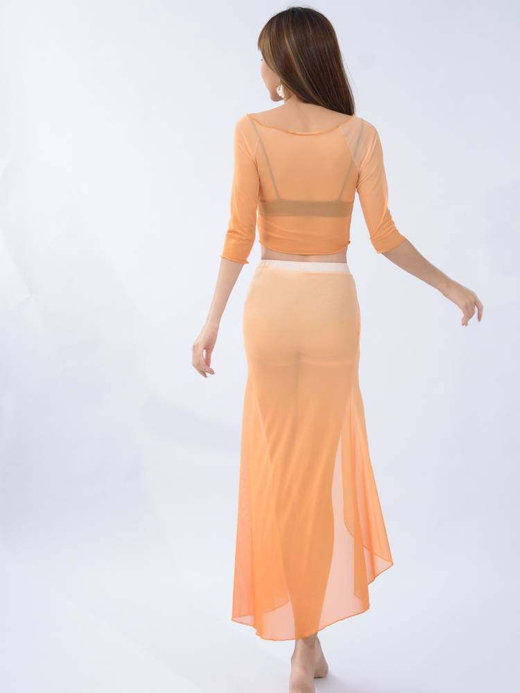 2024 Summer Summer Sleeve Garma Belly Dance with waist chain performance service French neckline elegant dance dance group set