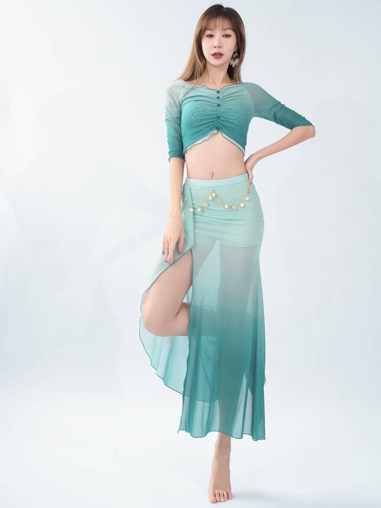 2024 Summer Summer Sleeve Garma Belly Dance with waist chain performance service French neckline elegant dance dance group set