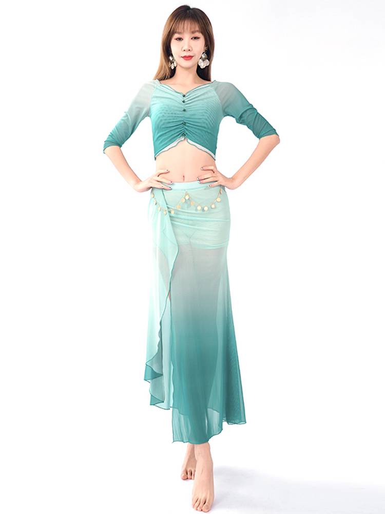 2024 Summer Summer Sleeve Garma Belly Dance with waist chain performance service French neckline elegant dance dance group set