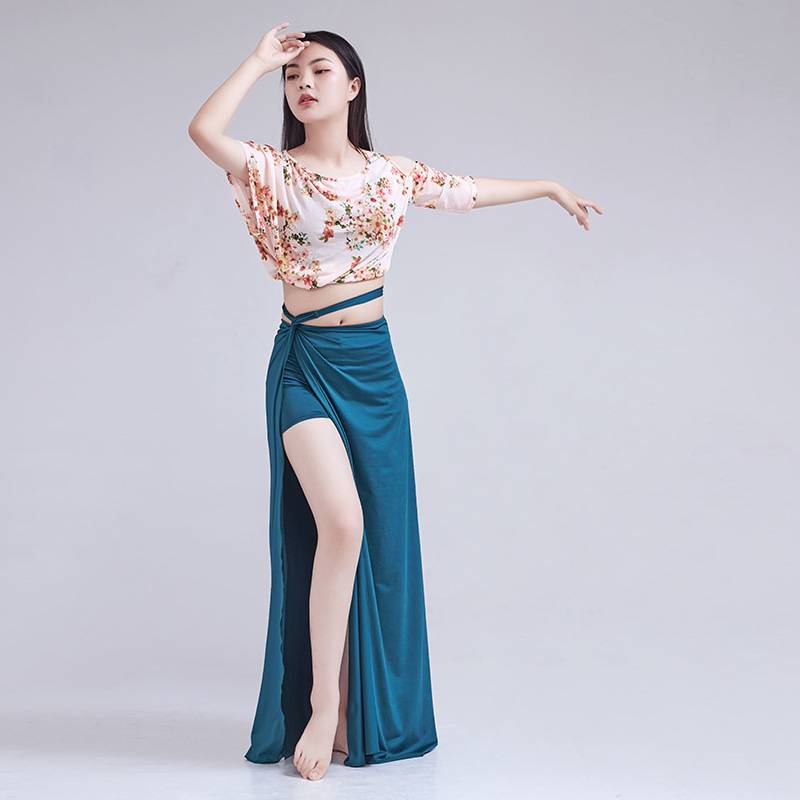 New spring and summer belly dance training suit set large size is thin and sexy Oriental dance belly dance hip scarf top