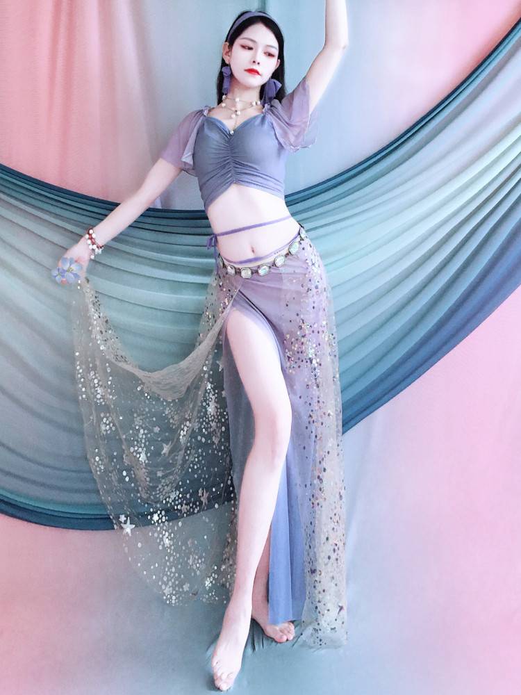 Belly dance exercise costume 2024 new gradient big skirt jacket set fairy style spring and summer oriental dance performance clothing