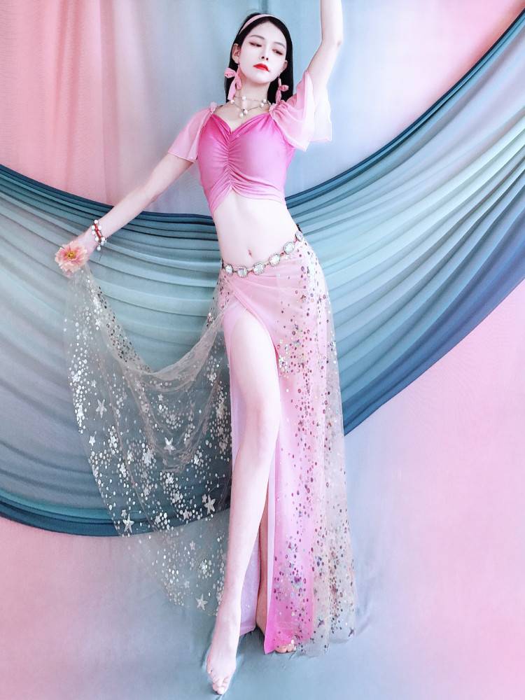 Belly dance exercise costume 2024 new gradient big skirt jacket set fairy style spring and summer oriental dance performance clothing