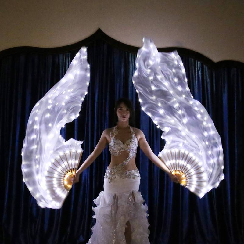 Dance Niang LED white light glowing fan dance performance shows lightway props and belly dance light dance fans are really silk