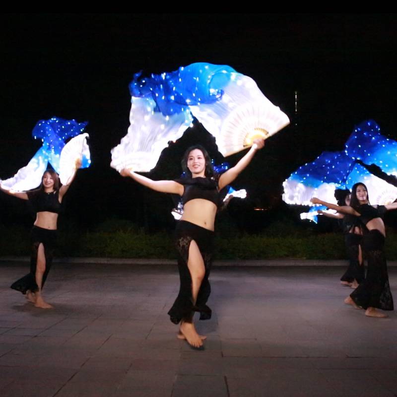 Dance Niang LED white light glowing fan dance performance shows lightway props and belly dance light dance fans are really silk