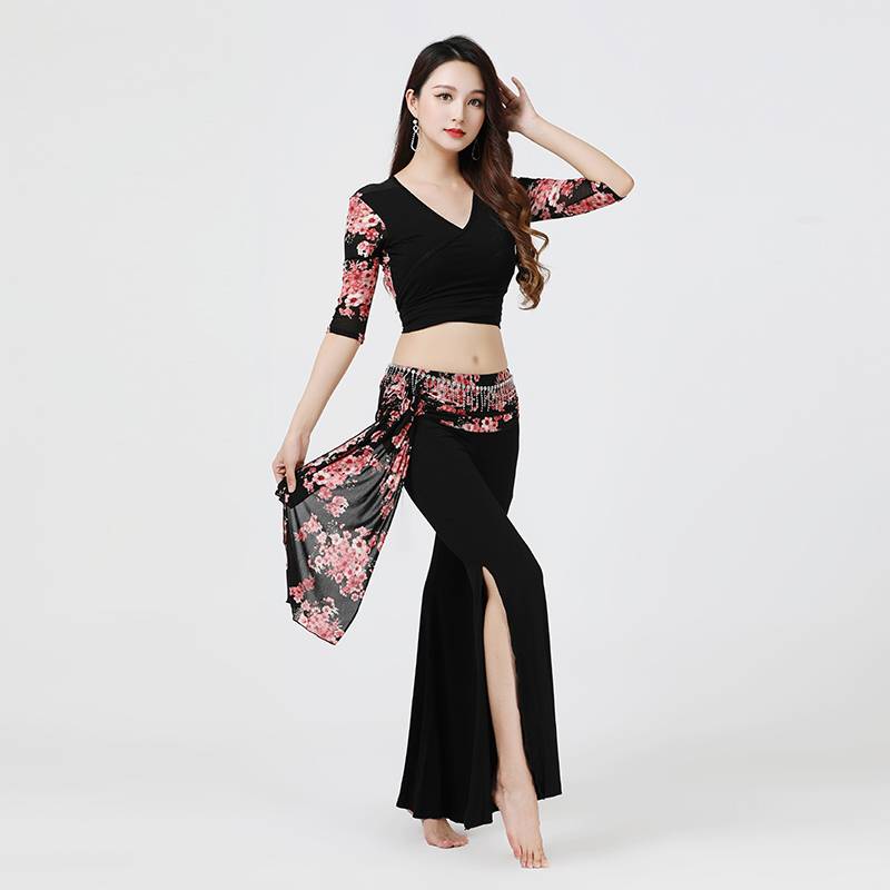 New spring and summer belly dance practice suit set large size Modal top Indian dance performance clothes split pants