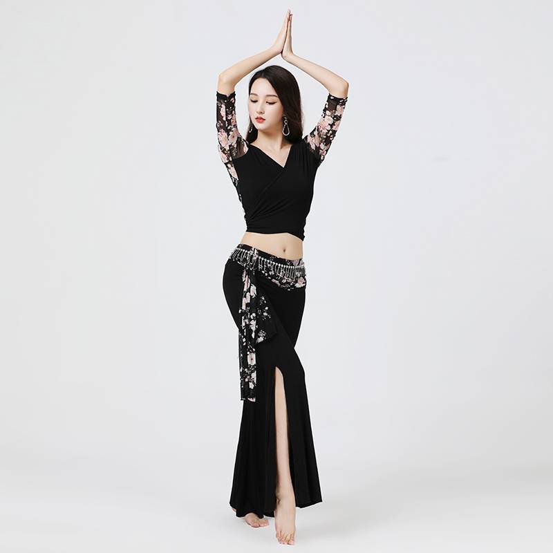 New spring and summer belly dance practice suit set large size Modal top Indian dance performance clothes split pants
