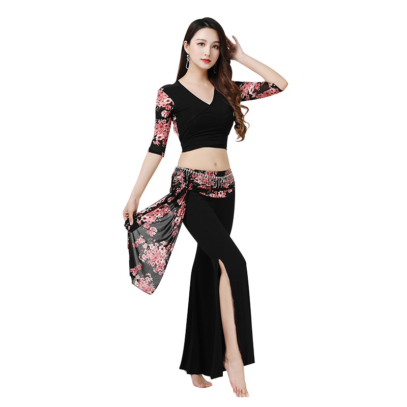 New spring and summer belly dance practice suit set large size Modal top Indian dance performance clothes split pants