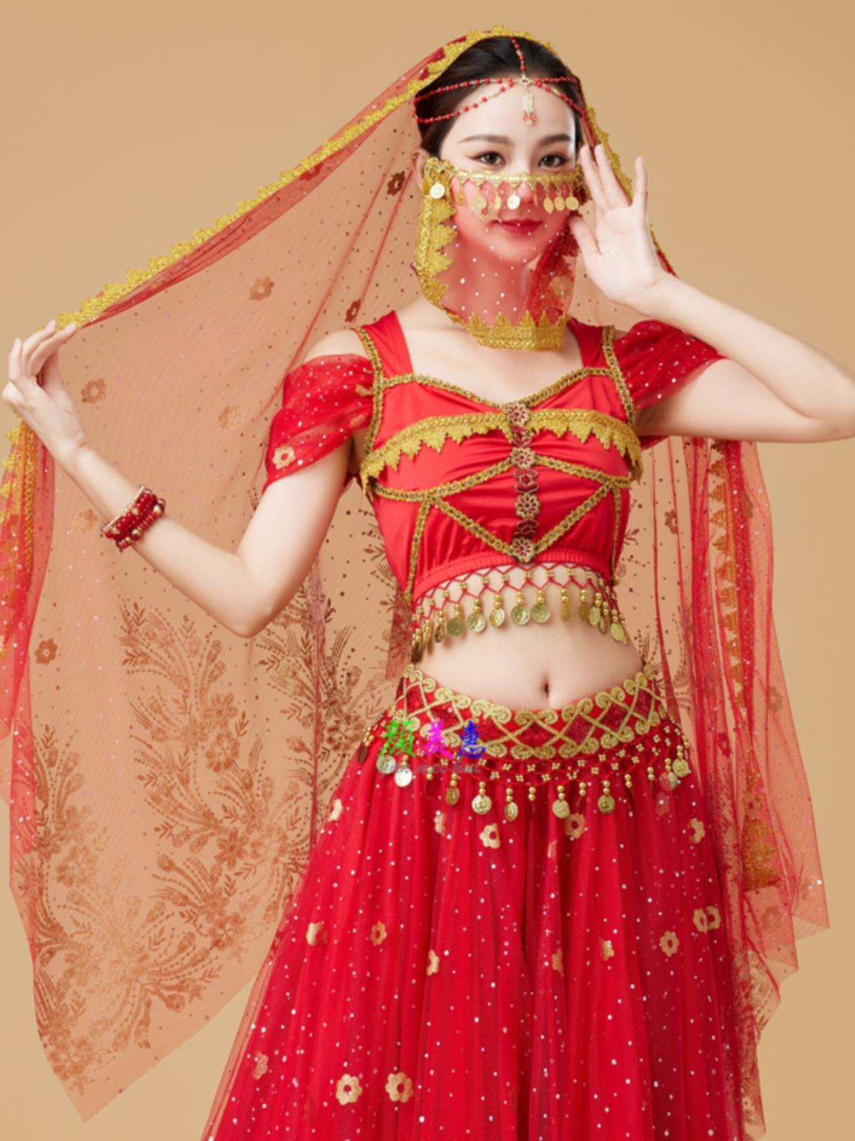 Indian dance performance showing veil dance props belly dance accessories new costume gauze scarf hood women