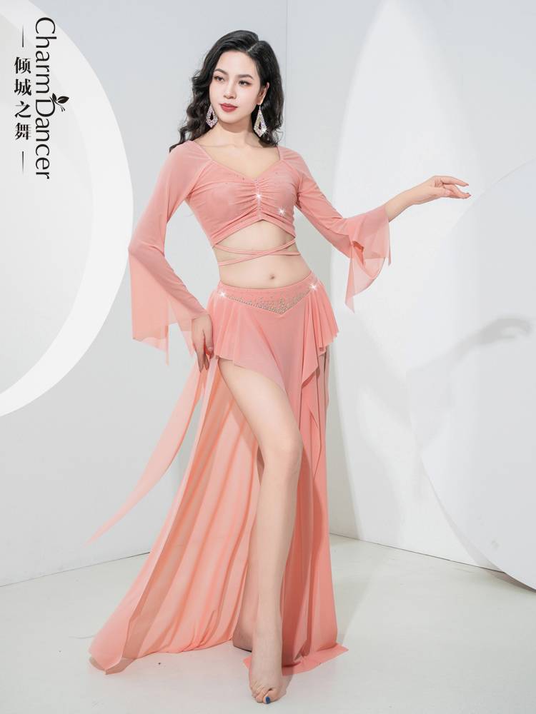 The dance of the dance belly dance clothing 2024 new exercise uniform fairy long -sleeved lotus leaf ribbon performance training class