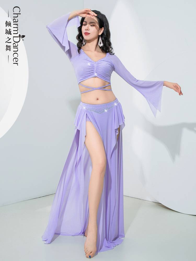 The dance of the dance belly dance clothing 2024 new exercise uniform fairy long -sleeved lotus leaf ribbon performance training class