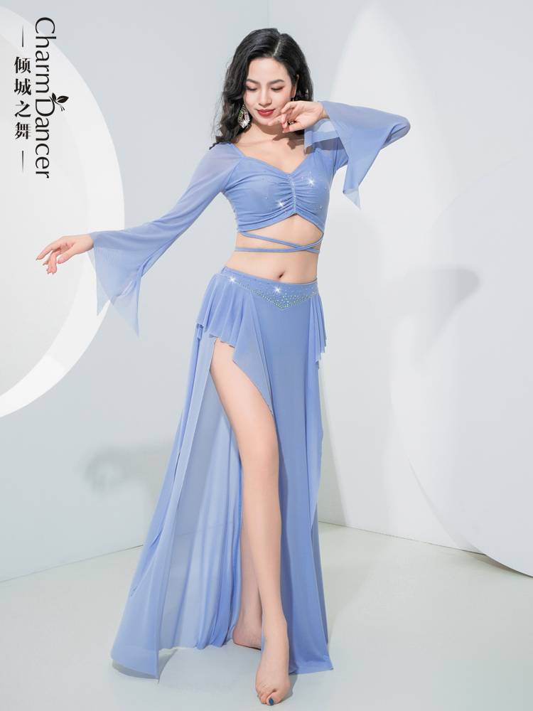 The dance of the dance belly dance clothing 2024 new exercise uniform fairy long -sleeved lotus leaf ribbon performance training class