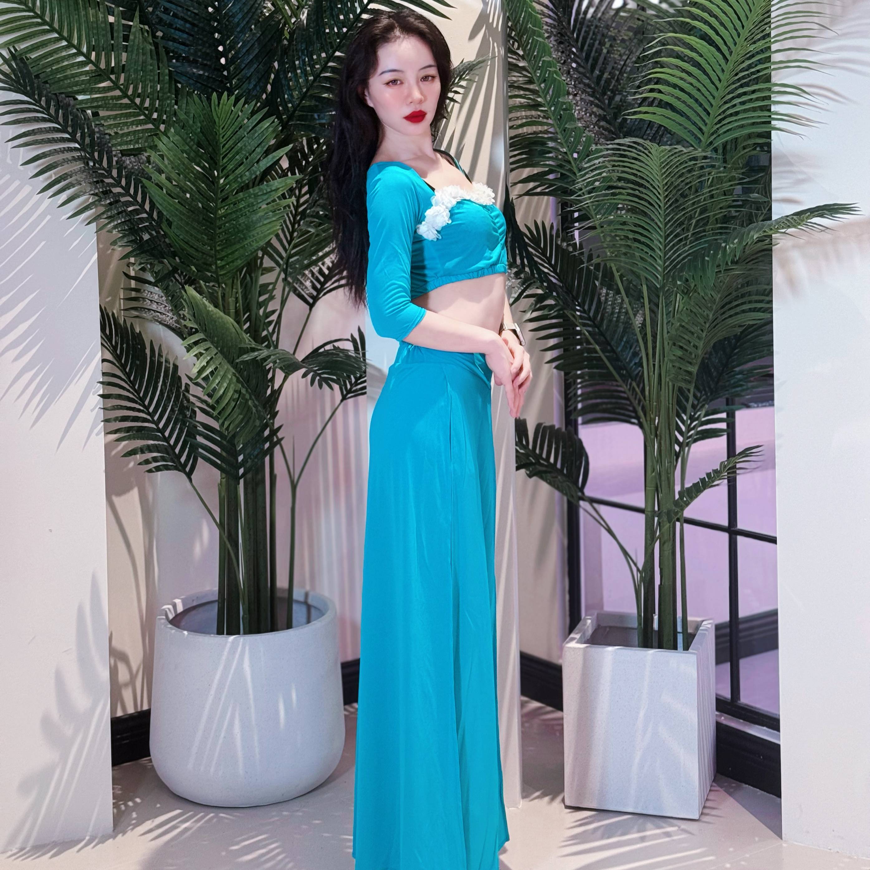 Zuohan Menglu 2024 new blue high -grade flower belly belly dance practice service performance service Ning Zuohan same model