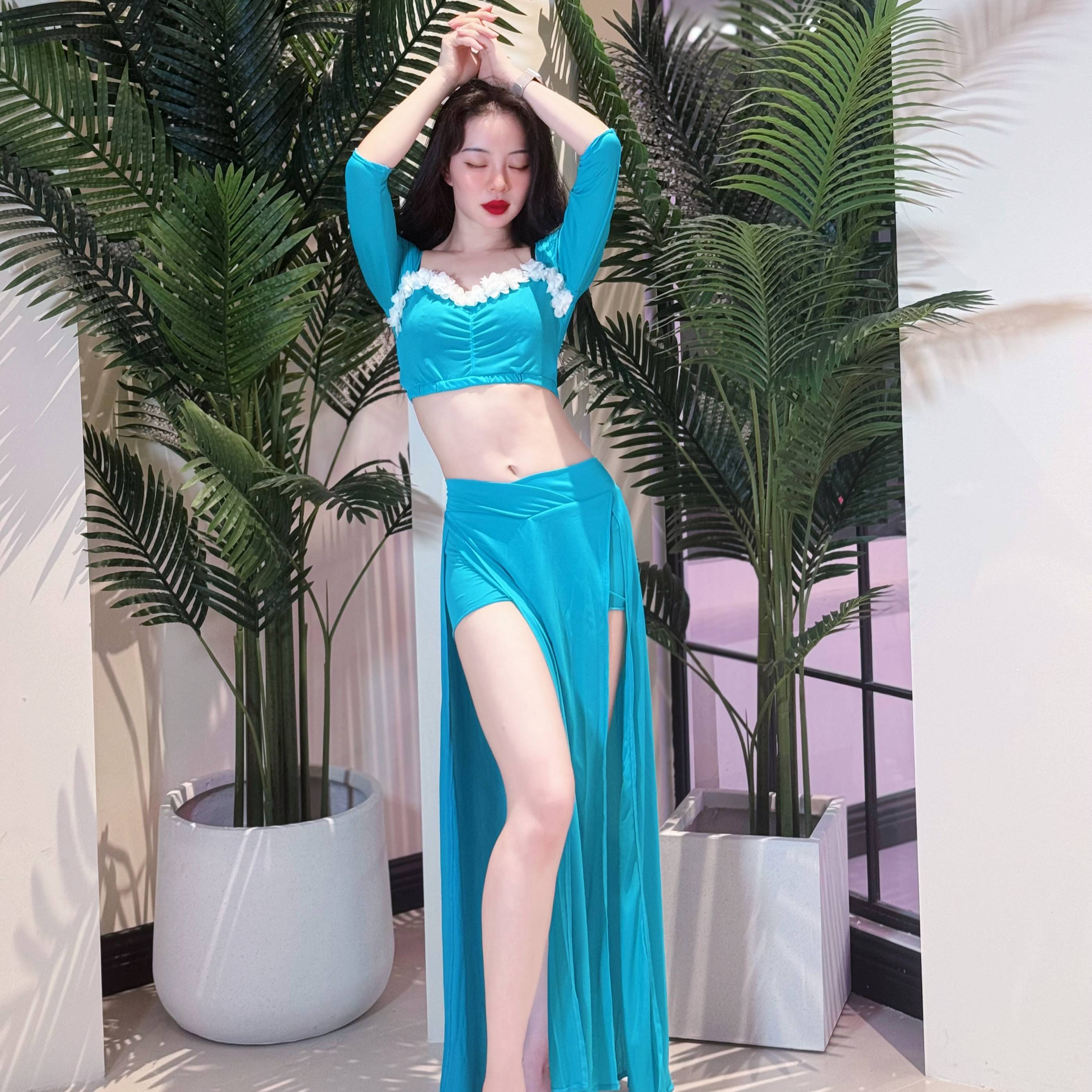 Zuohan Menglu 2024 new blue high -grade flower belly belly dance practice service performance service Ning Zuohan same model