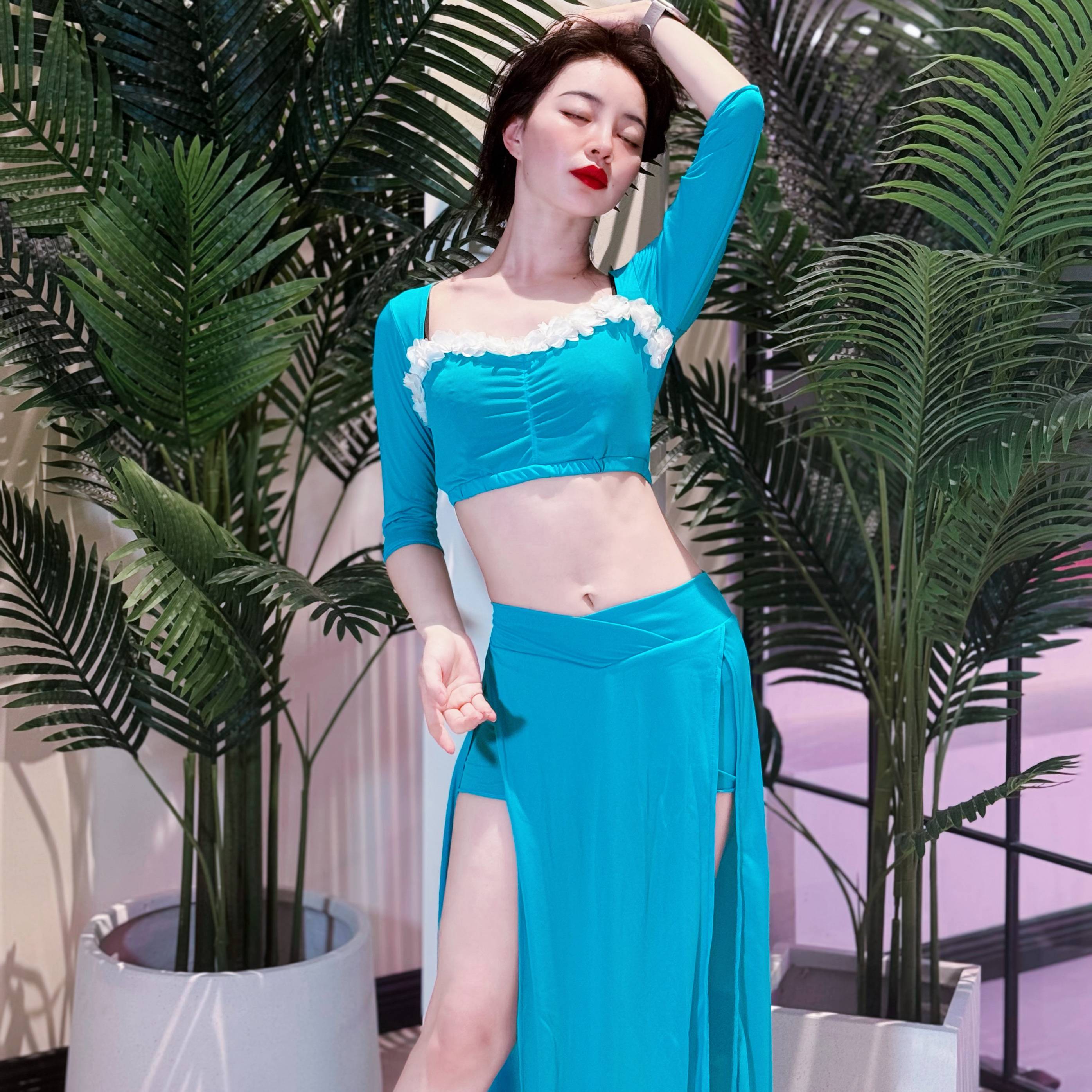 Zuohan Menglu 2024 new blue high -grade flower belly belly dance practice service performance service Ning Zuohan same model