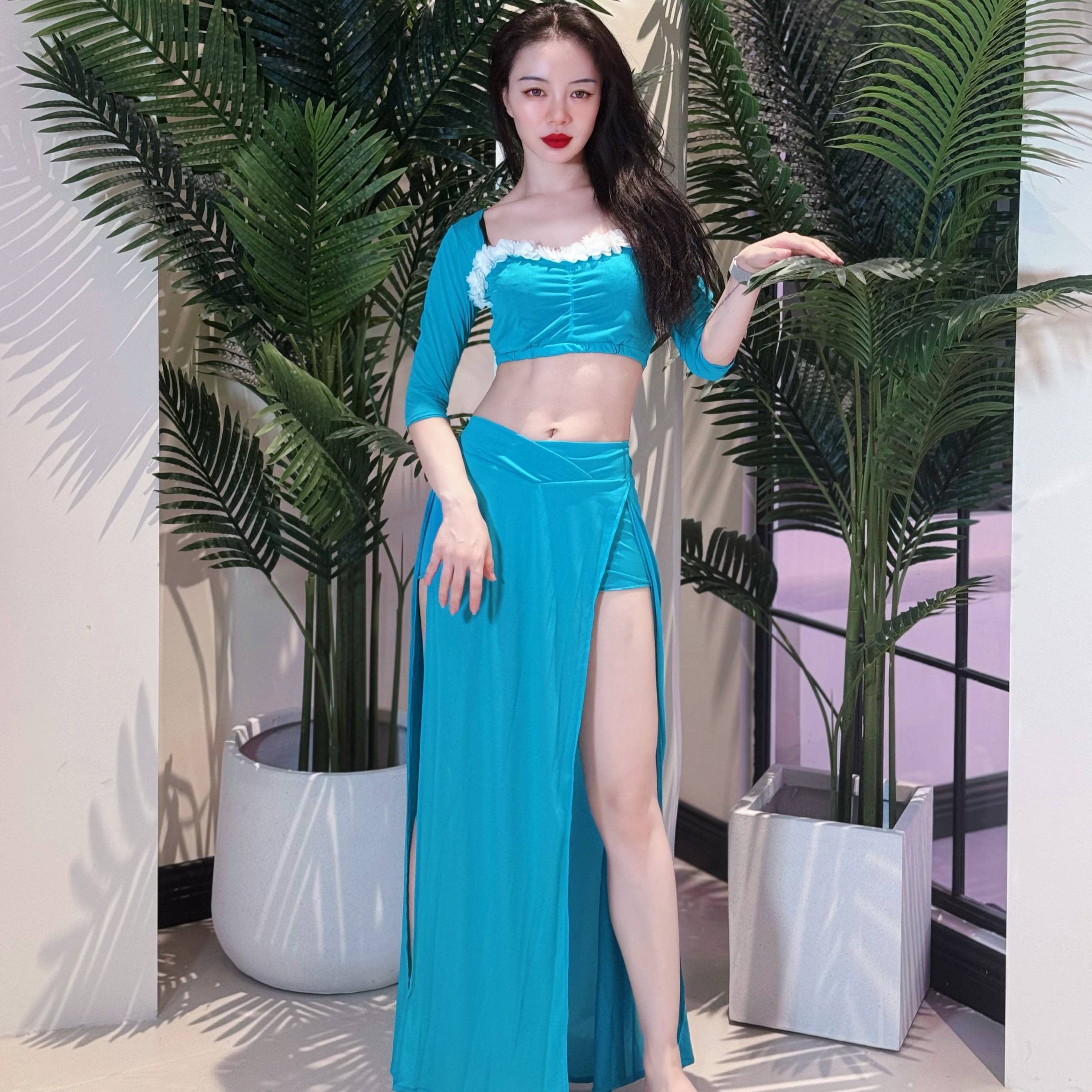 Zuohan Menglu 2024 new blue high -grade flower belly belly dance practice service performance service Ning Zuohan same model