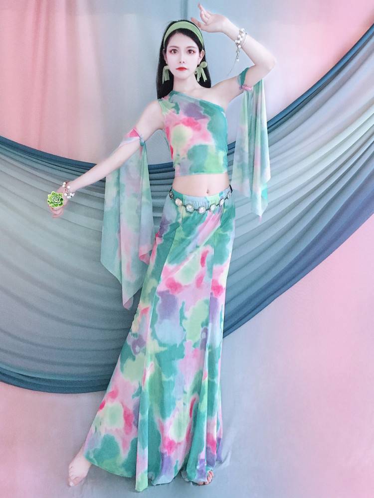 Belly Dance Clothing 2024 new summer camouflage net gauze practice service set suit Dai dance art test class children's girls