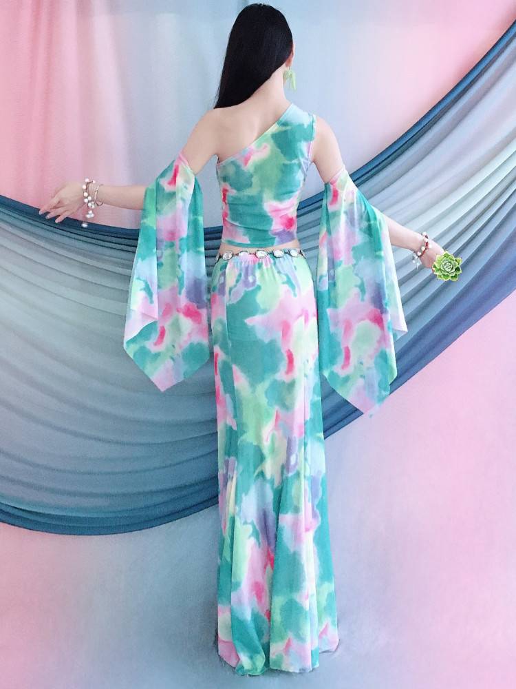 Belly Dance Clothing 2024 new summer camouflage net gauze practice service set suit Dai dance art test class children's girls