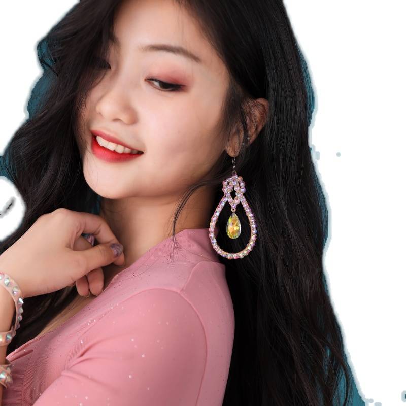 Dancer belly dance earrings new model 2021 full handmade anti -allergic color diamond dance performance accessories earrings