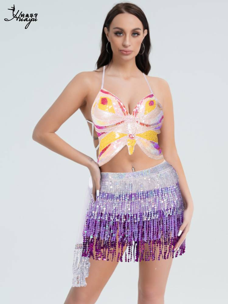 Belly dance clothing butterfly sexy breasts, waist scarf hip -to -Latin dance clothing Indian performance dance clothing