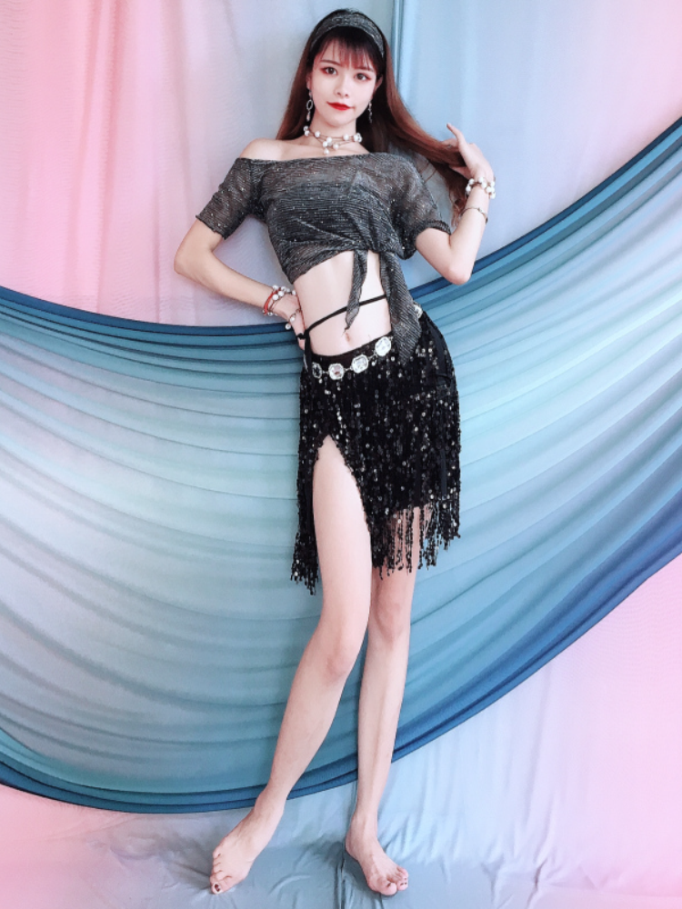Belly Dance Performance Services 2024 Summer New off -the -shoulder shirt Multi -color Liusu hip scarf set Oriental dance exercises