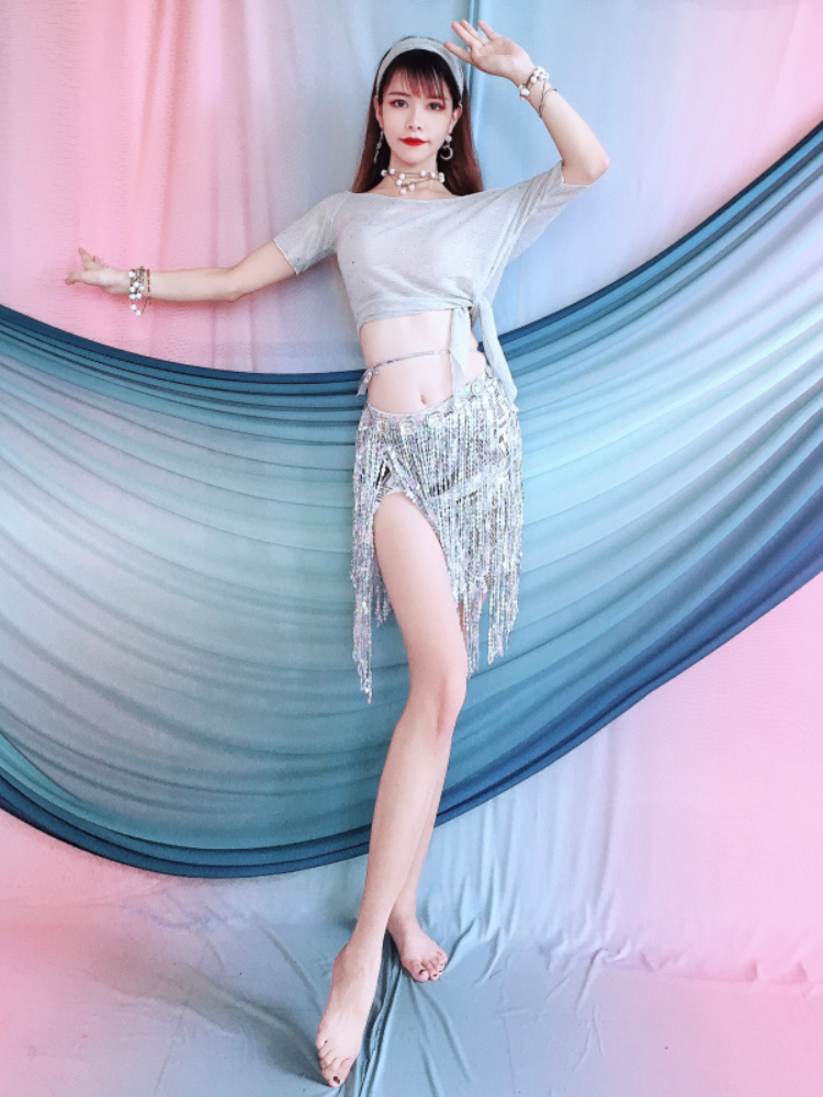 Belly Dance Performance Services 2024 Summer New off -the -shoulder shirt Multi -color Liusu hip scarf set Oriental dance exercises