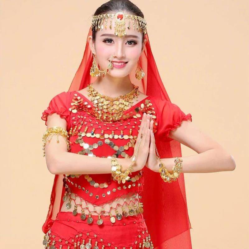 New belly nation dance watch performance head jewelry head gauze scarf Indian dance nose chain with jewelry earrings bracelet necklace