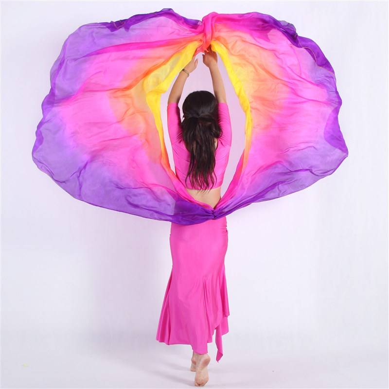 Factory selling belly dance gauze scarf is 2.5 meters and a half E round hand throwing gauze Indian dance performance double gauze gradient hand
