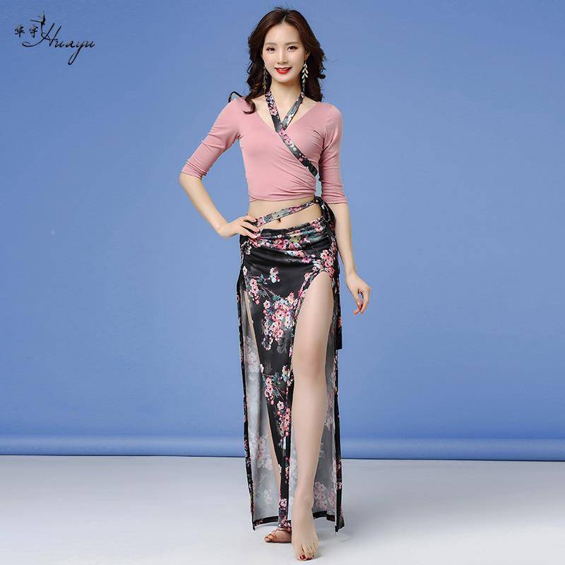 2024 new belly dance clothing sexy collision skirt color long V -neck net gauze strap Oriental dance first female scholar practitioners practice
