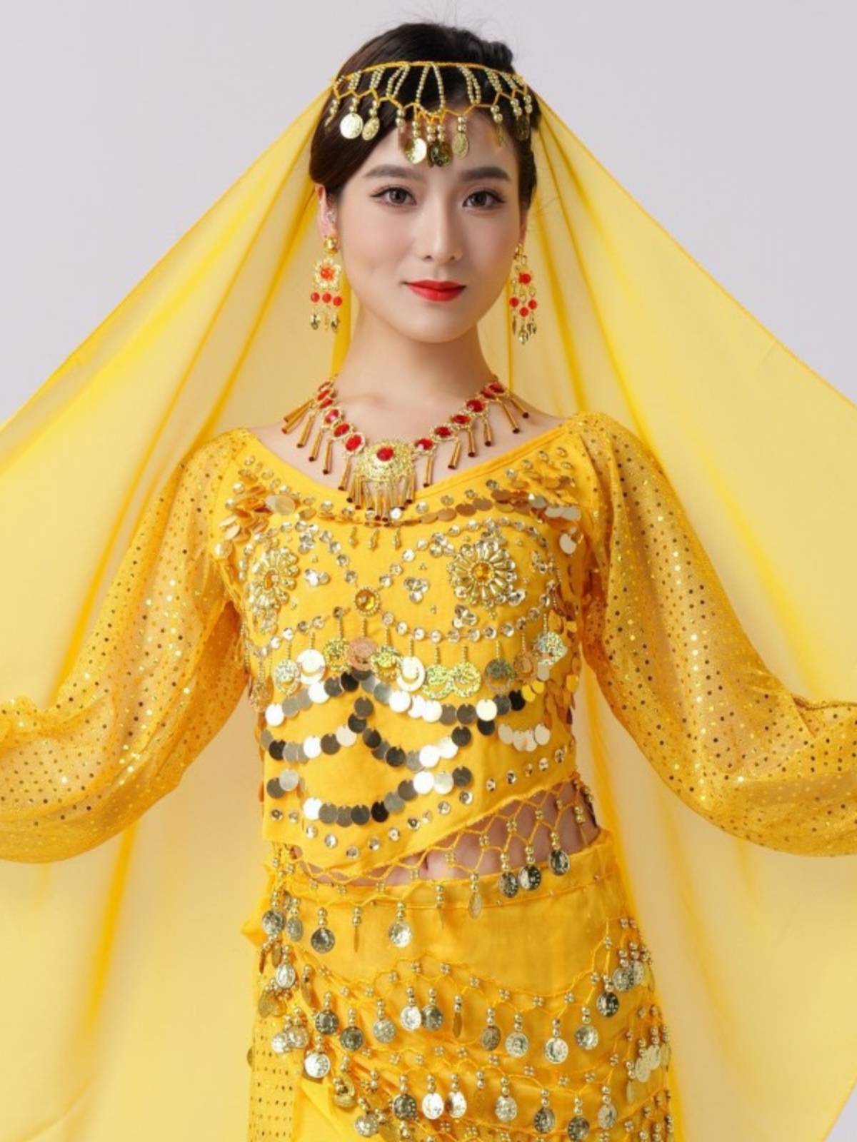 Indian dance performances exercise clothes belly dance clothing new belly dance two flowers and chili long sleeve tops