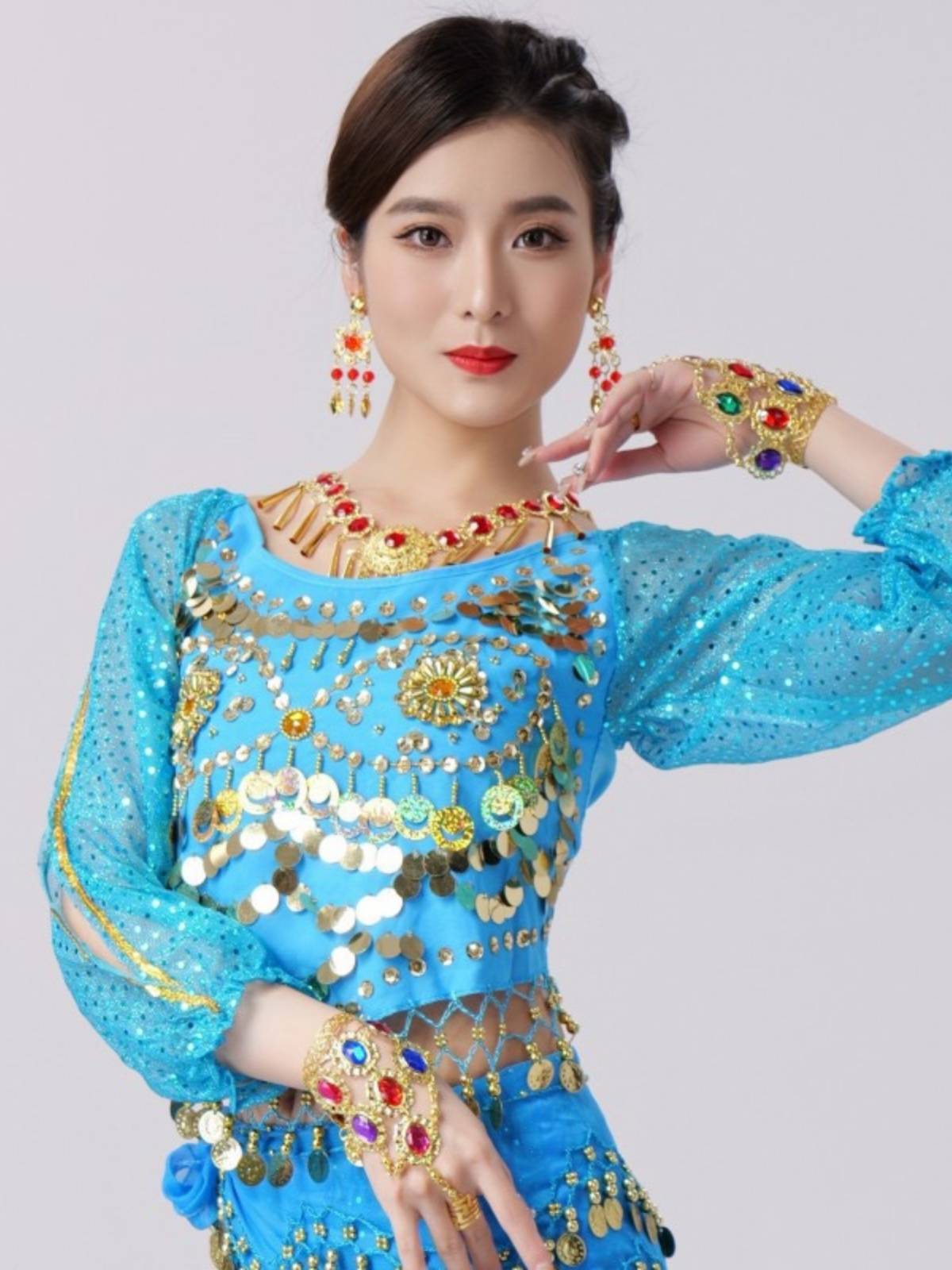 Indian dance performances exercise clothes belly dance clothing new belly dance two flowers and chili long sleeve tops