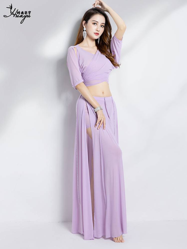 Belly Dance 2024 new sexy oriental dance service female hot drill net gauze long skirt set group service performance