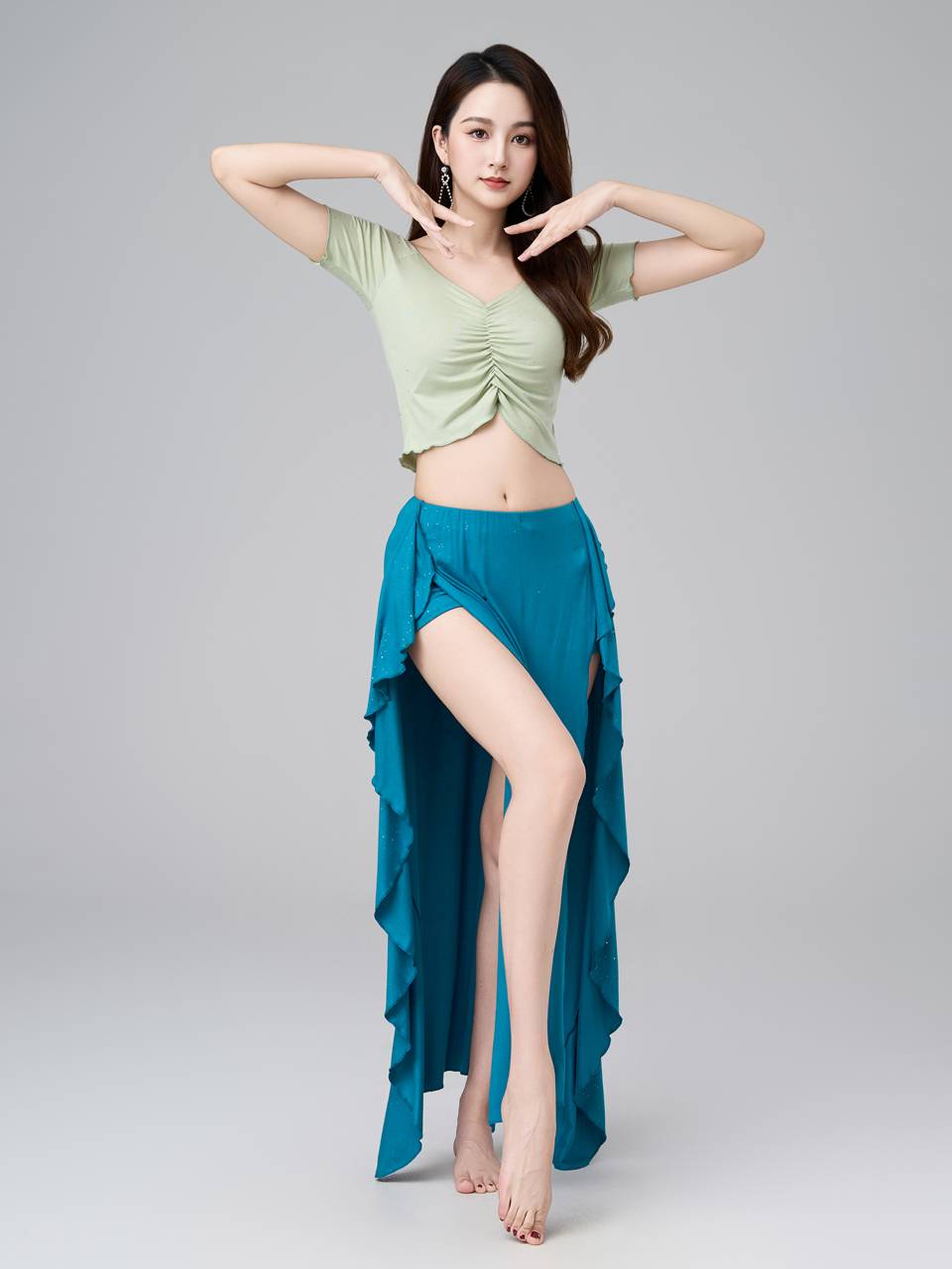 Belly Dance 2024 Practice Service New Clothing Sexy Oriental Dance Server Performance Set Short Sleeve Skirt