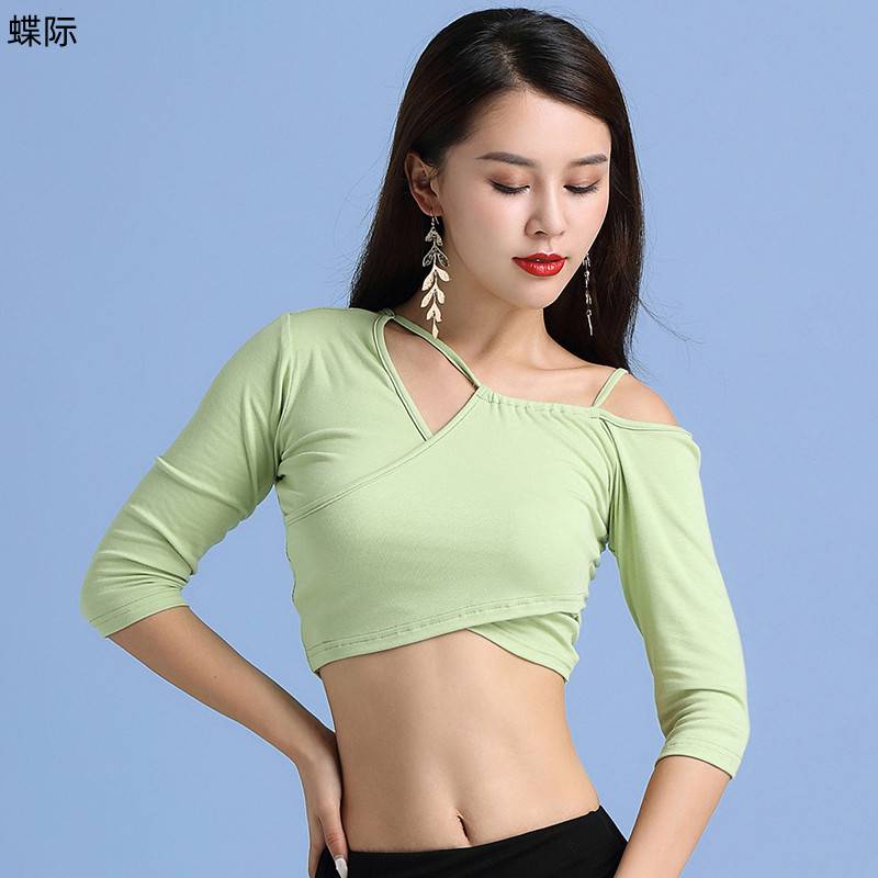 2024 new spring and summer belly dance exercise jacket sexy shoulder belly dance exercise performance dance top