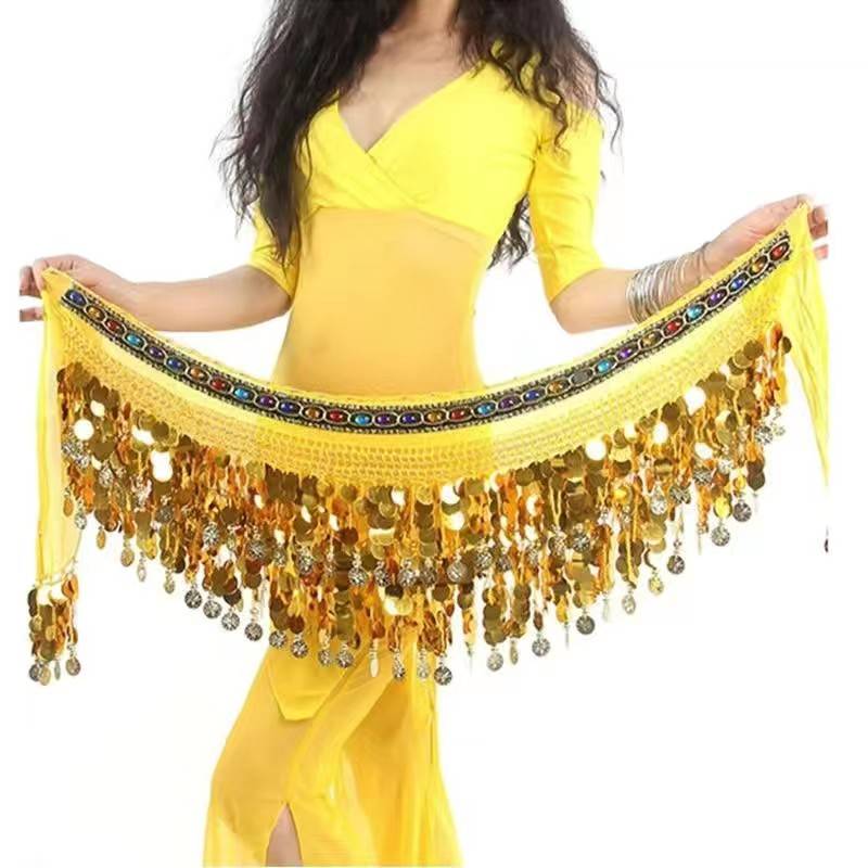 New color diamond gongs sequins, belly dance waist chain lumbar band hip hipline, Indian dance first scholar performance, waist scarf and waist seal