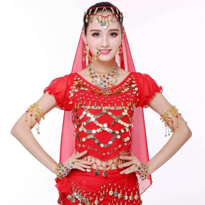 New belly nation dance head gauze scarf necklink list Performance Indian dance head jewelry head jewelry nasal chain with jewelry earrings