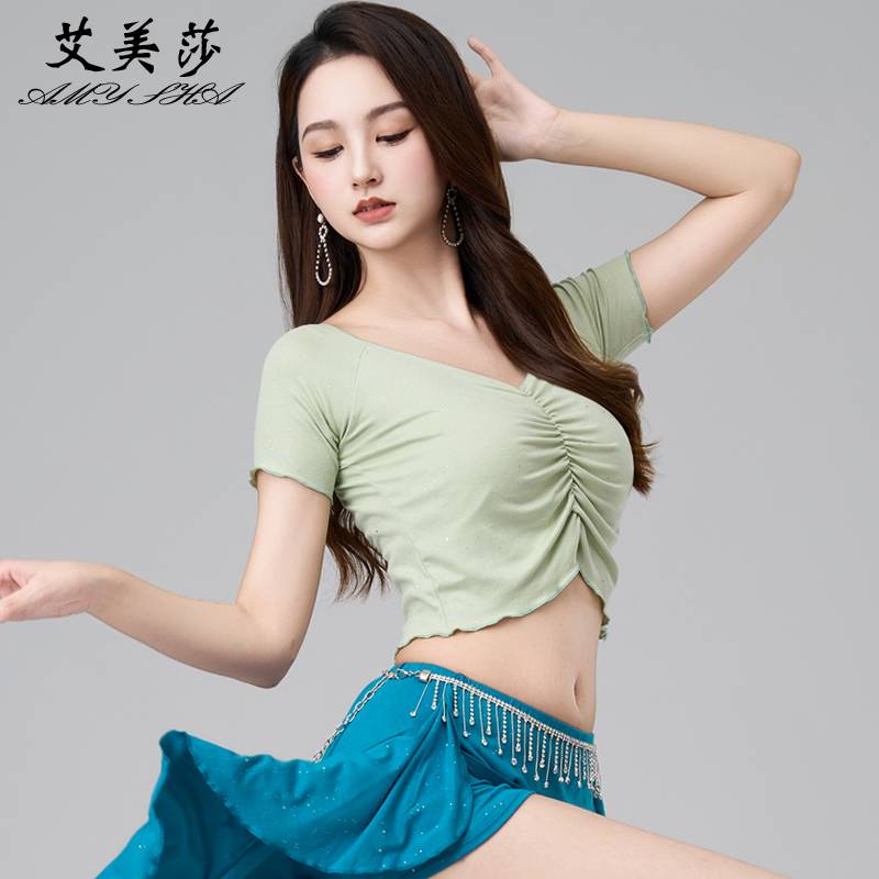 Belly dance top 2024 new exercise uniforms are equipped with oriental dance clothing Modal sexy short -sleeved adult summer