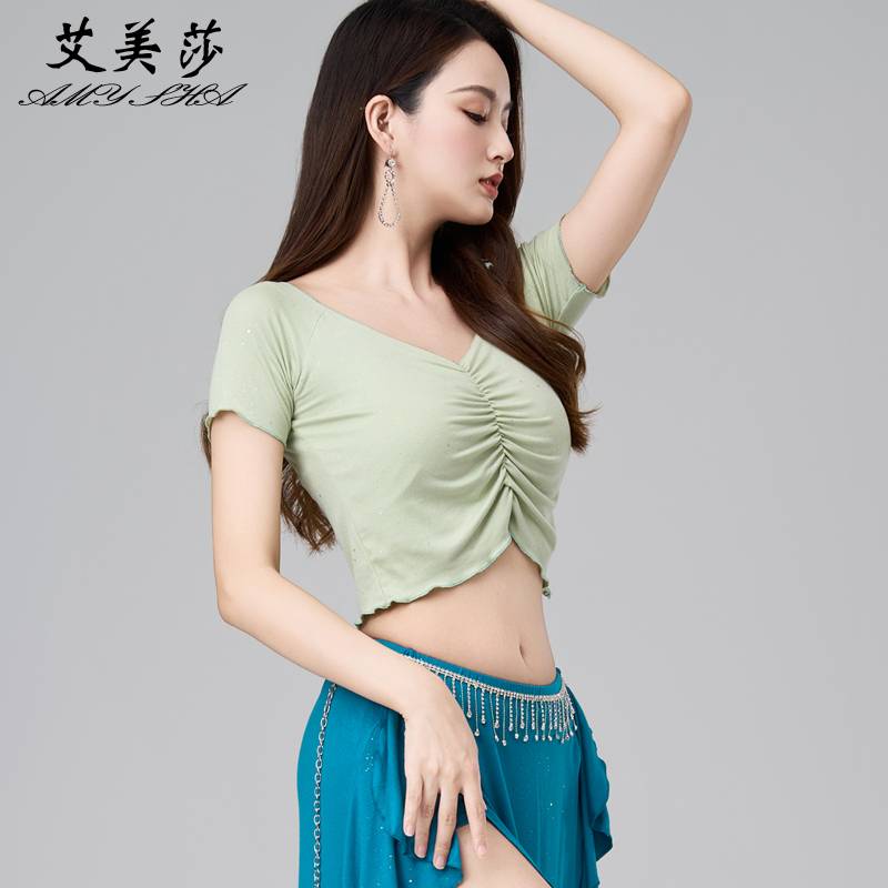 Belly dance top 2024 new exercise uniforms are equipped with oriental dance clothing Modal sexy short -sleeved adult summer