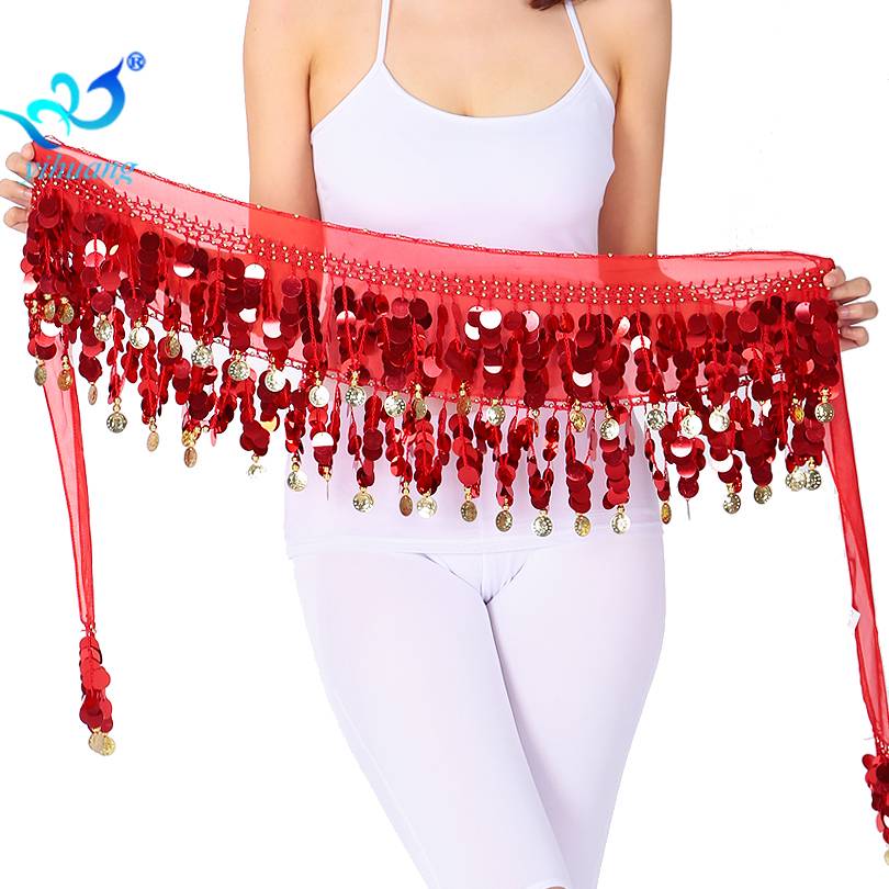 The new sequin belly dance waist chain Indian dance hip towel practice the waist scarf beginner belt lata watch performance waist seal