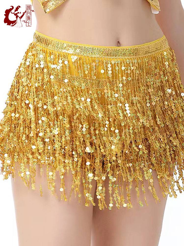 The new belly dance waist ring four -layer chiffon sequin hipline Smart dance performance fart curtain Liu Su decorative waist towel