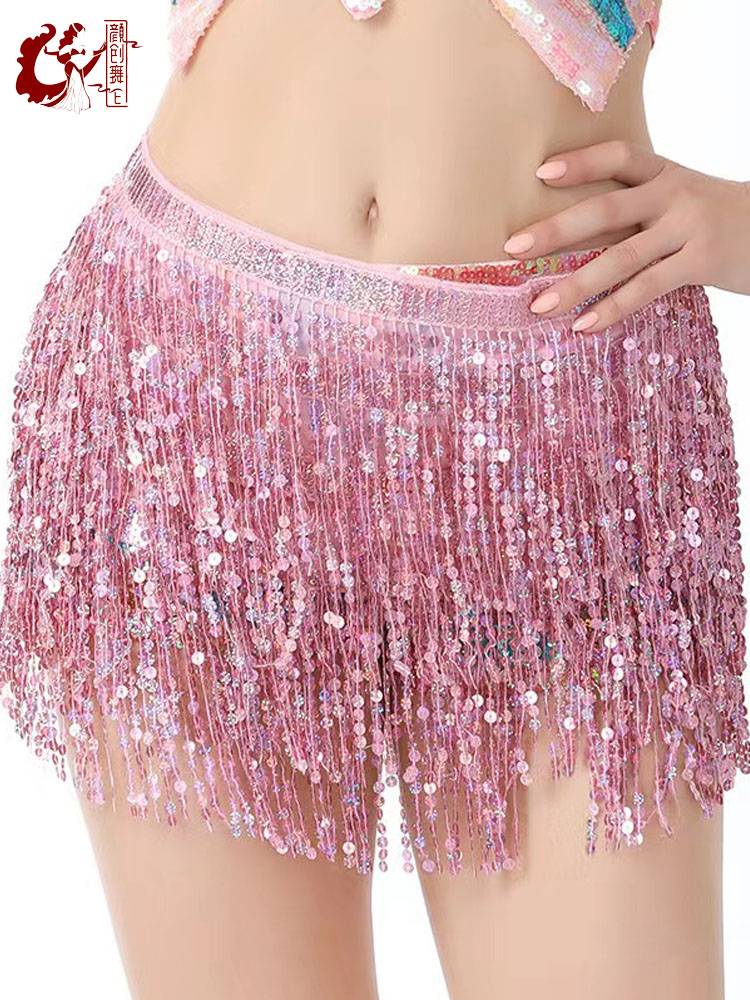 The new belly dance waist ring four -layer chiffon sequin hipline Smart dance performance fart curtain Liu Su decorative waist towel